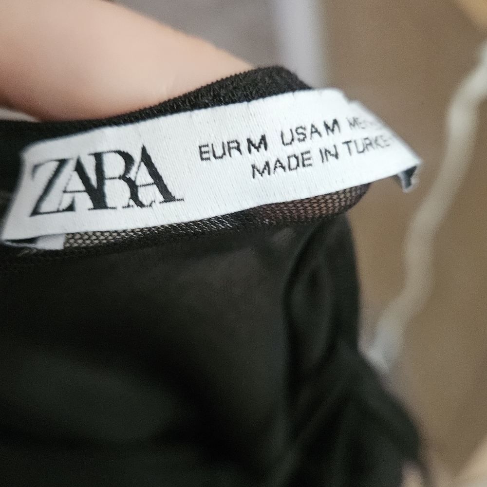 ZARA Tulle Mesh Asymmetrical Slip Dress In Black. Size Medium - Picture 3 of 16